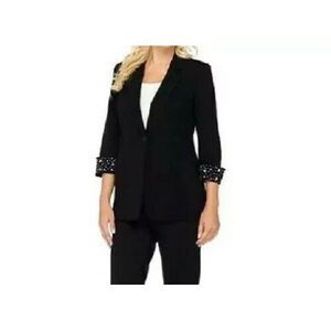 Susan Graver Artisan Chelsea‎ Blazer Jacket Sz 8 Black Stretch 3/4 Bling Sleeve